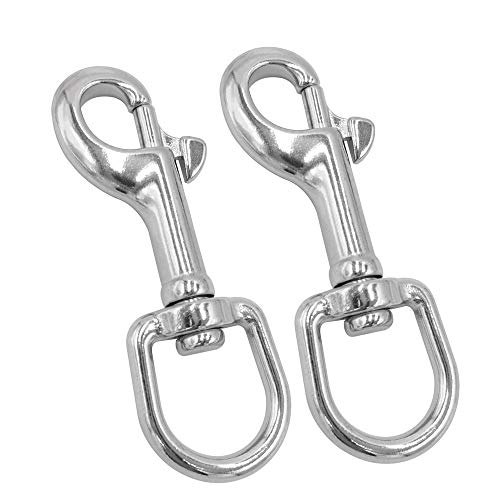 POFET Karabinerhaken 3#-316, robust, Edelstahl, mit Drehgelenk, Marinequalität, für Tauchen, Schlüsselanhänger, Hundeleine, Kameragurt, Wäscheleine und mehr, 2 Stück