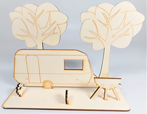 Geldgeschenk für Wohnanhänger, Wohnwagen, Camping, steckbar, aus Sperrholz