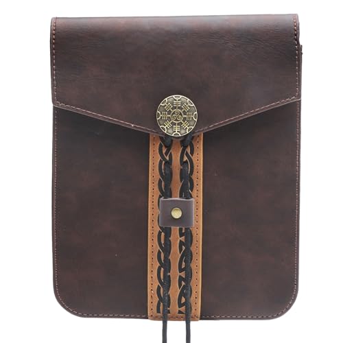 TNSLAND Mittelalter Gürteltasche aus Kunstleder Hüfttasche Leder Mittelalter Tasche für Damen und Herren Retro Tragbares Seitenpaket für LARP Ren Faire, Spieleparty, Alltägliche Kleidung Braun