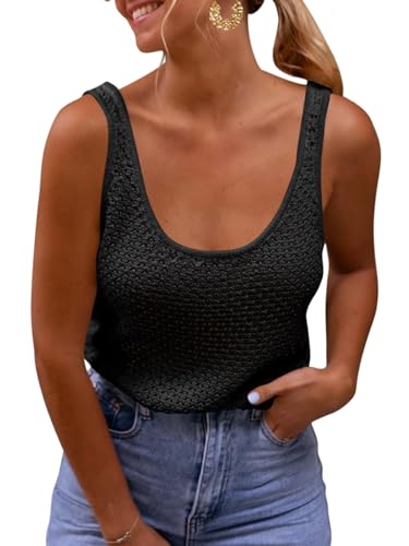 Saodimallsu Damen Sommer Trendy Tops Lässig Ärmellos Stricken Sexy Rückenfrei Basic Cami Tank Top Schwarz Groß
