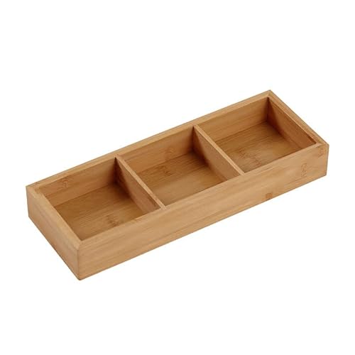 Serviertablett Holz, Quadratisch Geteilt Holzplatte Mehrere Fächer Gitter Sortiertablett Snack Tablett Für Hot Pot Sushi Platte, Grillrestaurants(Three Frames)