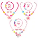 BTHRORO Kinder Schmuckset Mädchen, 15 Stück Einhorn Blumen Halskette Armband Kinder Ringe Ohrclips Haar Accessoires Prinzessin Schmuck Spielzeug Set für Mädchen Geburtstag Party Mitgebsel