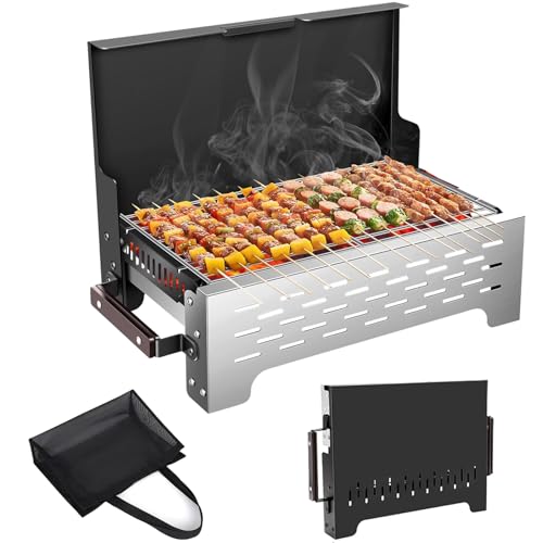 BIBEMOROL Camping Grill Holzkohle Klappbar Klappgrill Holzkohlegrill Outdoor-Grill - Kompakter & Leichter BBQ-Grill für Camping, Grillpartys, Picknicks, Außenküche & Gartenkochen