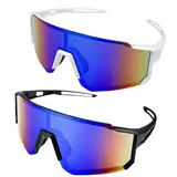 Ghazpmuk 2 Stück Sport Sonnenbrille, Polarisiert Fahrradbrille, Sportbrille, Rennrad Radbrille, UV400 Schutz Radsportbrillen, Schnelle Brille, Laufbrille für Outdooraktivitäten Wie Radfahren Fischen