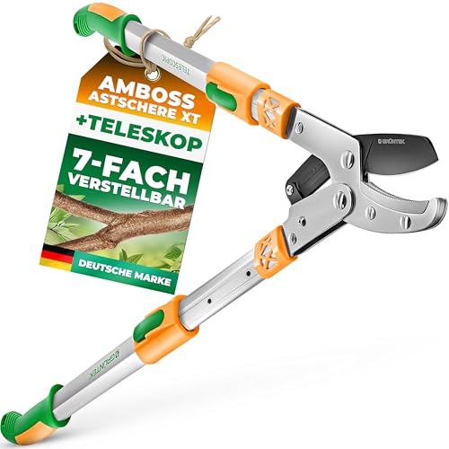 GRÜNTEK Teleskop AMBOSS-Astschere XT 685-1015 mm, gehärtete Klinge 78 mm, 7-Fach verstellbare Griffe. SMART-CUT Baumschere mit 90 Tage - Zufriedenheits-Garantie !!