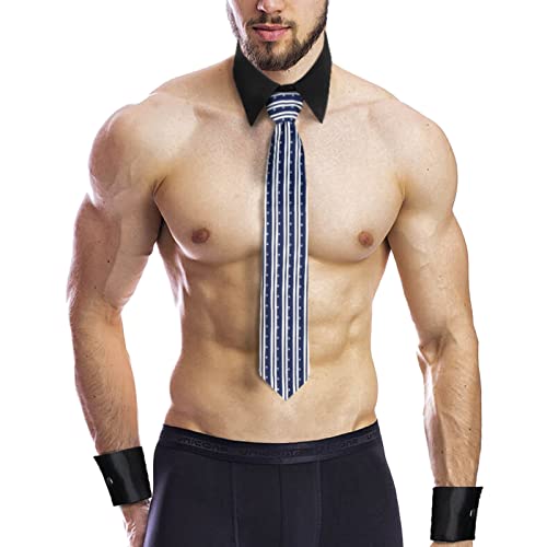 Funhoo Stripper-Kostüm für Erwachsene, Herren, Tänzerin, Party, Kellner, Uniform, Anzug, sexy Krawatte, Kragen, Manschette, Kostüm, Gentleman-Outfit-Zubehör