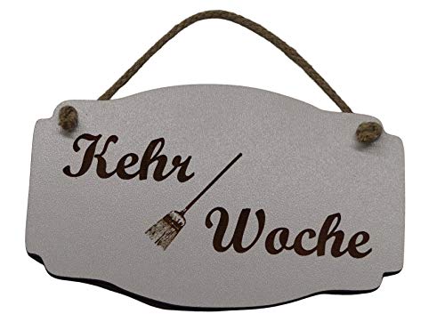 Generisch Türschild Kehrwoche Kehr Woche Weiss weiß Hausordnung Vintage Holz Holzschild Deko Hanfkordel Kordel Schild