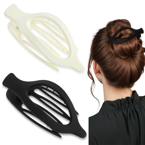 2 Stück Haarspange Französisch Groß Haarklammer Automatische Haarspangen Damen Vintage Haarklammer Starker Haarklammer Vintage Flach Rutschfest Entenschnabelklammer Für Dünnes Haar (Weiß, Schwarz)