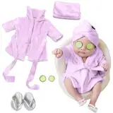 Xanewza 6 Stück Neugeborenen Fotografie Requisiten, Baby Violett Fotoshooting Kostüme, Bademäntel Badetuch Outfit mit Hausschuhe Gurke Foto Requisiten für Kleinkind Jungen Mädchen (0-6 Monate)