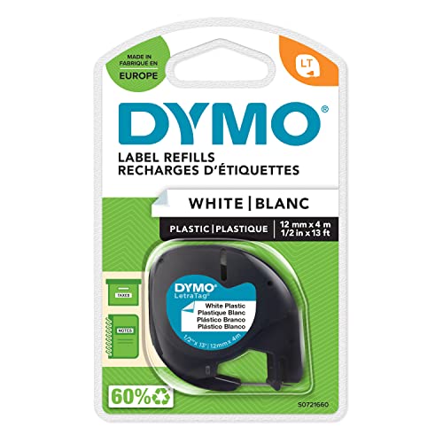 DYMO Original LetraTag Etikettenband| schwarz auf weiß | 12 mm x 4 m | selbstklebendes Kunststoff Schriftband | für LetraTag-Beschriftungsgerät