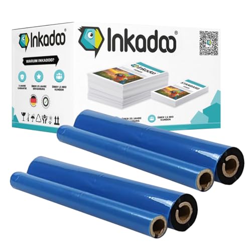 Inkadoo Kompatibel Thermorolle für Brother PC72RF Schwarz (2 Stück) für Fax T102 T 102 104 T104 T-104 106 T106 T72 T78 92 T92 T98 V1Bildtrommel, Bildeinheit, Bildeinheittrommel