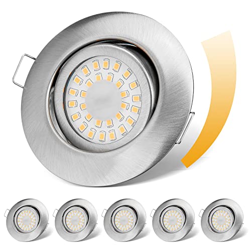 LED Einbaustrahler 230V Flach Dimmbar LED Spots 6W IP44 Bad Einbauleuchten Deckenspots Deckenstrahler,Warmweiß 3000K Schwenkbar Einbauspots für Badezimmer Küche Wohnzimmer,6er Set