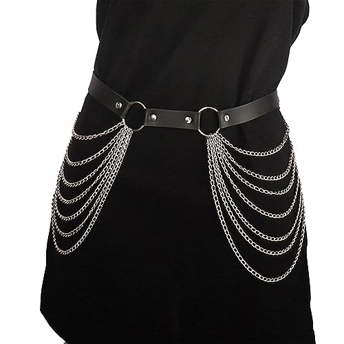 HILEYOLLA Damen Harness Leder Sexy Punk Taillenketten Punk Leder Bein Harness Body Geschirre Einstellbare Sexy Oberschenkel Ketten Strand Rave Party Nachtclub Taille Gürtel Körper Harness