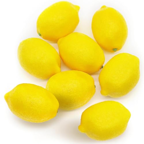 Zitronen Deko Party Künstliches Obst Frisch Künstliche Früchte Gelbe Zitrone 8 Stück Gefälschte Zitronendeko Artificial Lemon Fake Fruit Realistische Zitronen Dekoration für Küche Tischdekoration