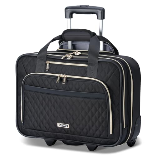 Lekespring Laptop Trolley Business mit Rolling Rädern, Stylische Wasserdicht Handgepäck Koffer Organizer mit 15.6 Zoll Laptopfach, Rollkoffer Aktenkoffer für Reisen/Business/Damen, Schwarz