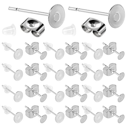 Teaaha 600 Stück Ohrstecker Rohlinge, Edelstahl Ohrringe, Ohrstecker Verschluss Stecker Flach Pad Ohrring, Ohrstecker Selber Machen, Rohlinge Ohrring Rücken Für Ohrring Herstellung (Silber)