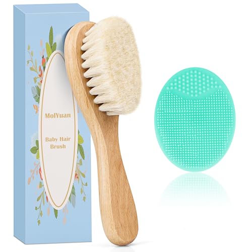 MolYuan Baby-Haarbürste, Ziegenborstenbürste und Baby-Wiegenkappen-Bürsten-Set für Wiegenkappe, Holzborsten, Bürste für Neugeborene und Kleinkinder, 2 Stück