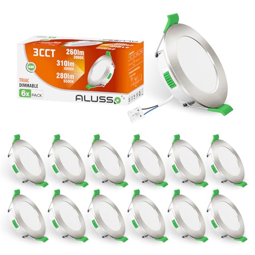 ALUSSO LED Einbaustrahler 230V Dimmbar,68mm 4W LED Spots Flach LED Einbauleuchten Einbauspots,Warmweiß 3000K Neutralweiß 4000K Kaltweiß 6500K,IP44 Deckenspots für Badezimmer,Küche,Wohnzimmer,12er Set