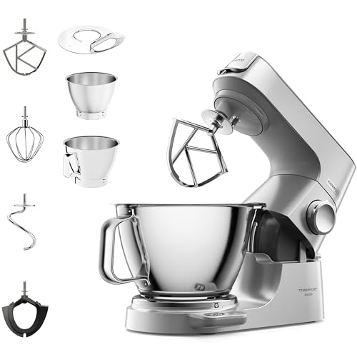 Kenwood Titanium Chef Baker KVC85.004SI Küchenmaschine mit integrierter Waage, inkl. 3-teiligem Patisserie-Set, 5 L und 3,5 L Rührschüssel, stufenloser Geschwindigkeitsregler, 1200 W, Silber