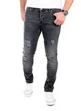 Reslad Jeans Herren Destroyed Look Slim Fit Denim Strech Jeans-Hose RS-2062 Schwarz W33 / L32