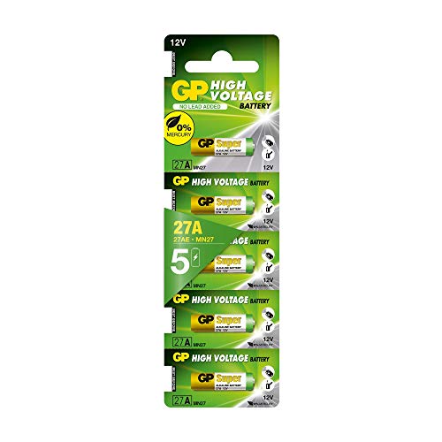 GP 27A 12V Batterie Alkaline (A27, MN27, V27A), Spezial-Batterie 12 Volt für Kfz-Zentralverriegelungen, Garagentoröffner etc., 5 Stück Batterie 27a 12v (einzeln entnehmbar)