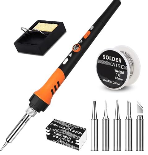 Lötkolben Kit, 60W Lötpistole, 9-in-1 Lötkolben Kit Werkzeug, einstellbare Temperatur von 200 bis 450℃, mit 5 Lötkolbenspitzen, Lötkolben Ständer zum Löten und Reparieren