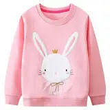 FILOWA Sweatshirt Kinder Mädchen Häschen Stickerei Applizierung Herbstpullover Sport Kinder Sweatshirt Pullover Rosa Langarm Warm Baumwolle Top Casual Jumper Kleinkind Sweatshirt 4-5 Jahre, Gr.104-110