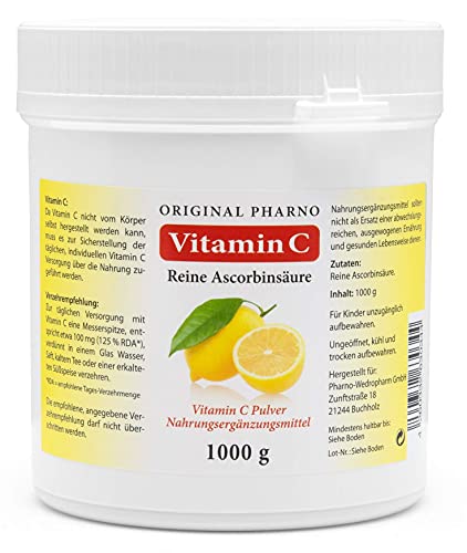 Vitamin C Pulver - Reine Ascorbinsäure - Apotheken Qualität 1 kg | 1 Dose mit 1.000g [Original-Pharno]