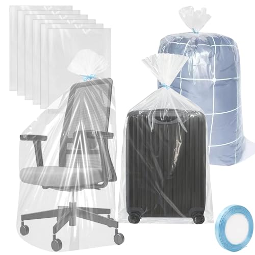 Realjoy 6 Stück Plastik Aufbewahrungsbeutel,Große durchsichtige Aufbewahrungsbeutel aus Kunststoff,90x120cm Wiederverwendbare Umzugstaschen für Gepäck,Koffer,Kleidung,Steppdecken,Plüschtiere