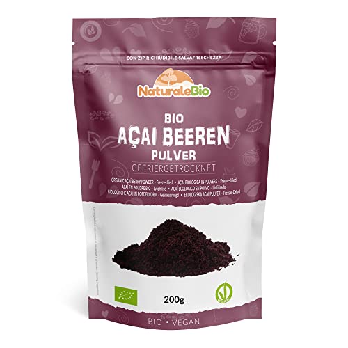 Bio Acai Pulver – 200 g gefriergetrocknetes Acai-Beeren Pulver (Freeze-Dried) aus Brasilien - Getrocknete Rohkost aus der Acai-Frucht, Extrakt aus Pulp der Acai-Beeren. NaturaleBio