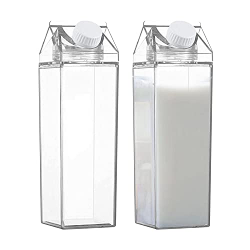 Kichirou 2 Stück Transparente Milchkartonflasche Quadratische Tragbare Milchbox Trinkflasche, Wiederverwendbar Saftbecher Klare Milchkarton Für Outdoor Sport, Reisen, Camping-Aktivitäten