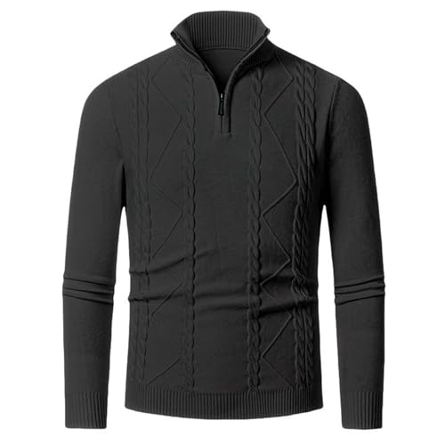 WKAYsIV Pullover Damen Herbst Herren Mantel Stehkragen mit Rollkragen, Thermo-Pullover, Viertelknopf-Langarmpullover, schmaler Pullover wasserdichte Wintermantel Herren(Schwarz,L)