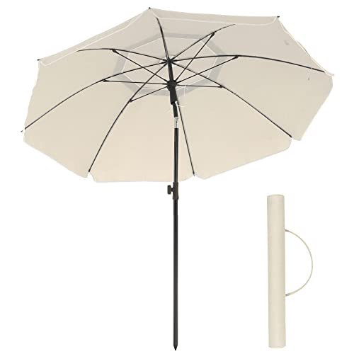 SONGMICS Sonnenschirm 160 cm, Sonnenschutz, UPF 50+, Strandschirm, beidseitig um 30° knickbar, höhenverstellbar, mit Tragetasche, für Balkon, Garten, Terrasse, Strand, ohne Ständer, beige GPU60WTV1
