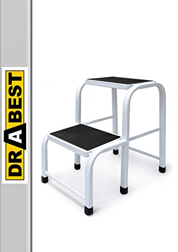 DRABEST - Tritthocker - 2 Stufen - Podest aus Aluminium - rutschfeste Oberfläche - 23 cm hoch - Trittstuhl, Leiter - bis zu 150 kg belastbar - für Haushalt, Werkstatt
