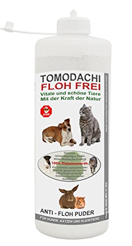 Tomodachi Flohfrei Flohpulver Hund, Kieselgur, Flohkiller gegen Hundeflöhe, Flohmittel für Hunde, natürliche Kieselerde, AntiFloh Puder ohne chemische Zusätze, 1 Liter Stäubeflasche