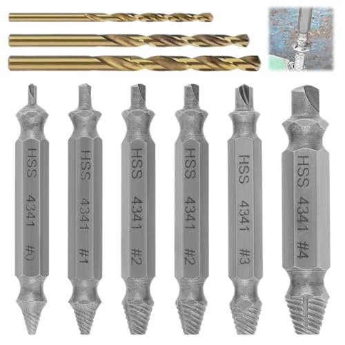 6 Stück Schraubenausdreher Set, Hochgeschwindigkeitsstahl 4341, mit Spiralbohrer, Härte Bis Zu 66 HRC, zum Bohren und Entfernen beschädigter Schrauben (Silber)