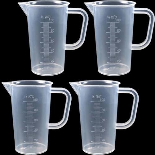 4 Stück Messbecher 100ml, Mini Messbecher Plastik Messbecher mit Skala Messbecher mit Griff Messbecher aus Präzisions Hitzebeständig Messbecher Mit Hitzebeständige Präzisions, für Küche Labor