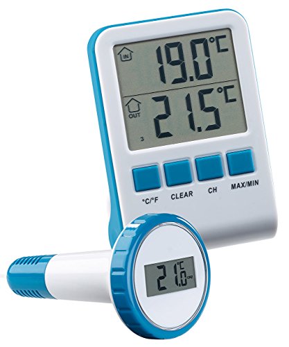 infactory Pool Funkthermometer: Digitales Teich- und Poolthermometer mit LCD-Funk-Empfänger, IPX8 (Wasser Thermometer Funk, Teich Thermometer Funk, Wassertemperatur)