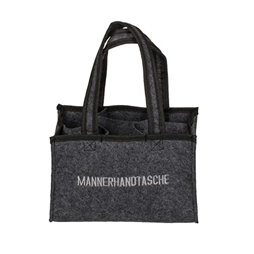 ReWu Tragetasche Filz-Tasche mit Schriftzug -Männerhandtasche- für 6 Flaschen Männertasche Bierträger Flaschenträger Jungesellenabschied Männertag Vatertag Party 6-Fächer 24 x 15 cm