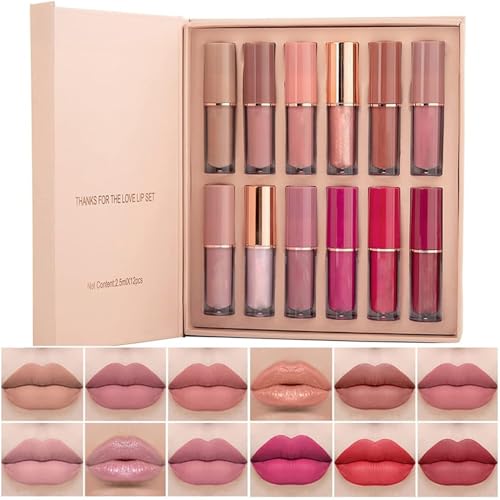 Lippenstift-Make-up-Set, intensive Pigmente, wasserdichtes langanhaltendes Make-up-Geschenk-Set (12 Farben) – für Frauen (A)