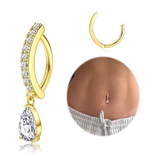 Morfetto Bauchnabelpiercing Gold Chirurgenstahl - Bauchnabelpiercing Ring Zirkonia Perle Bauchnabel Piercing Mit Anhänger Clicker Dangle Bauchnabel Piercing Schmuck 14G Golden-Baumeln
