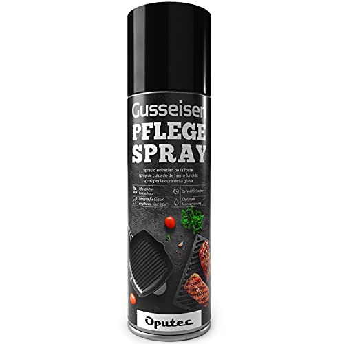 Oputec 500ml Gusseisen-Pflegespray - Ideales Grillzubehör zum Schutz & der Pflege von Gussrosten, Pfannen, Töpfen, Dutch Oven, Grillrosten, Brätern aus Gusseisen - Cast Iron Antihaft-Schutzspray