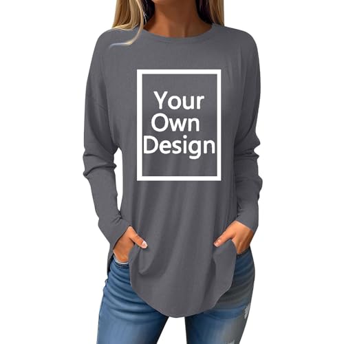 EMATOP Personalisiert Pullover Damen Langarmshirt Rundhals Langarm Oberteile Elegant Einfarbig Longshirt Lässig Baumwolle Sweatshirt ohne Kapuze Sportshirt Leicht Bequemes Pulli Streetwear