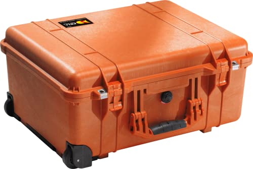 Peli 1560-001-150E Langer Stoßfester Koffer mit Rollen zum Schutz Fragiler Elektronik, IP67 Wasser- und Staubdicht, 44L Volumen, Hergestellt in USA, Ohne Schaum, Orange