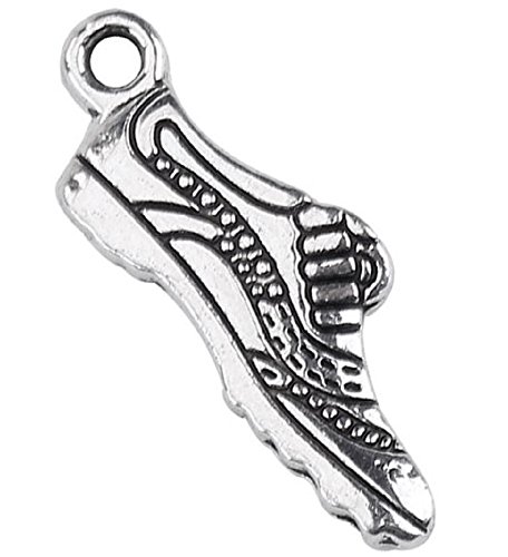 SiAura Material - 10 Stück Anhänger Charm Schuh, Metall Antiksilber, 9x24mm, Lochgröße 1,7mm Dicke 1,8mm