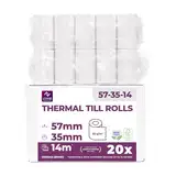 Ec-Cash Thermorollen 57mm x 14m x 12mm - Kassenrollen - Thermopapier - Bonrollen für Bankomat und Kredit-Kartenlesegeräte (EC-Cash - 57x35x12-14 Meter - 20 Rollen)