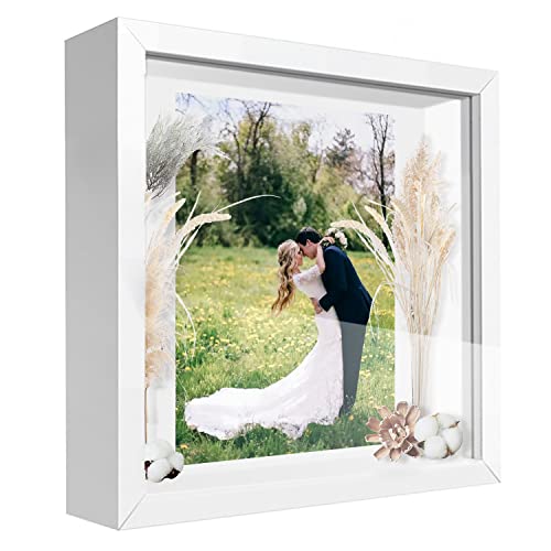 sunmeg 3D Bilderrahmen zum Befüllen 30 x 30cm Bilderrahmen Tief 3D Objektrahmen Hölzern bis 3cm, 3D Rahmen für Objekte, Blumen, Hochzeitsstrauß oder Erinnerungsstücke