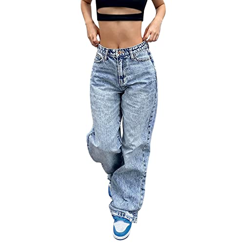 Damen Baggy Jeans Y2K Low Waist Vintage Hose mit Taschen Schlaghose Cargo Pants Fashion Cargohose Streetwear für Frauen Mädchen