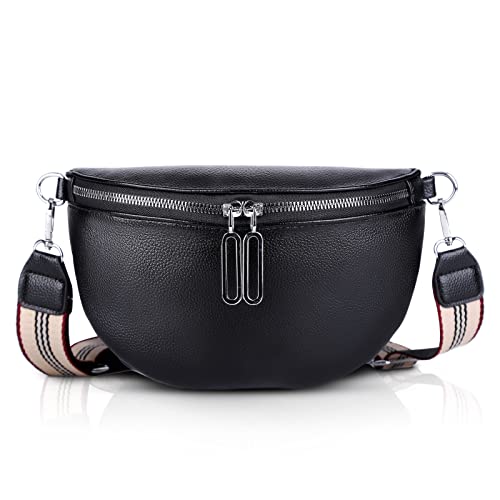 GSenhui Crossbody Bag Damen Breiter Gurt, Bauchtasche Damen Leder Geldbörse, Kleine Umhängetasche mit Reißverschluss und Abnehmbar Schultergurt, Handytasche Zum Umhängen Frauen,Schwarz