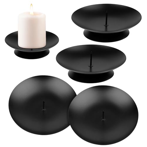 4 STK Kerzenhalter Metall, Stabkerze für Adventskranz mit Dorn, Ø 6 cm Stabkerzenhalter Kerzentüllen für Tischdeko Weihnachten (Schwarz)